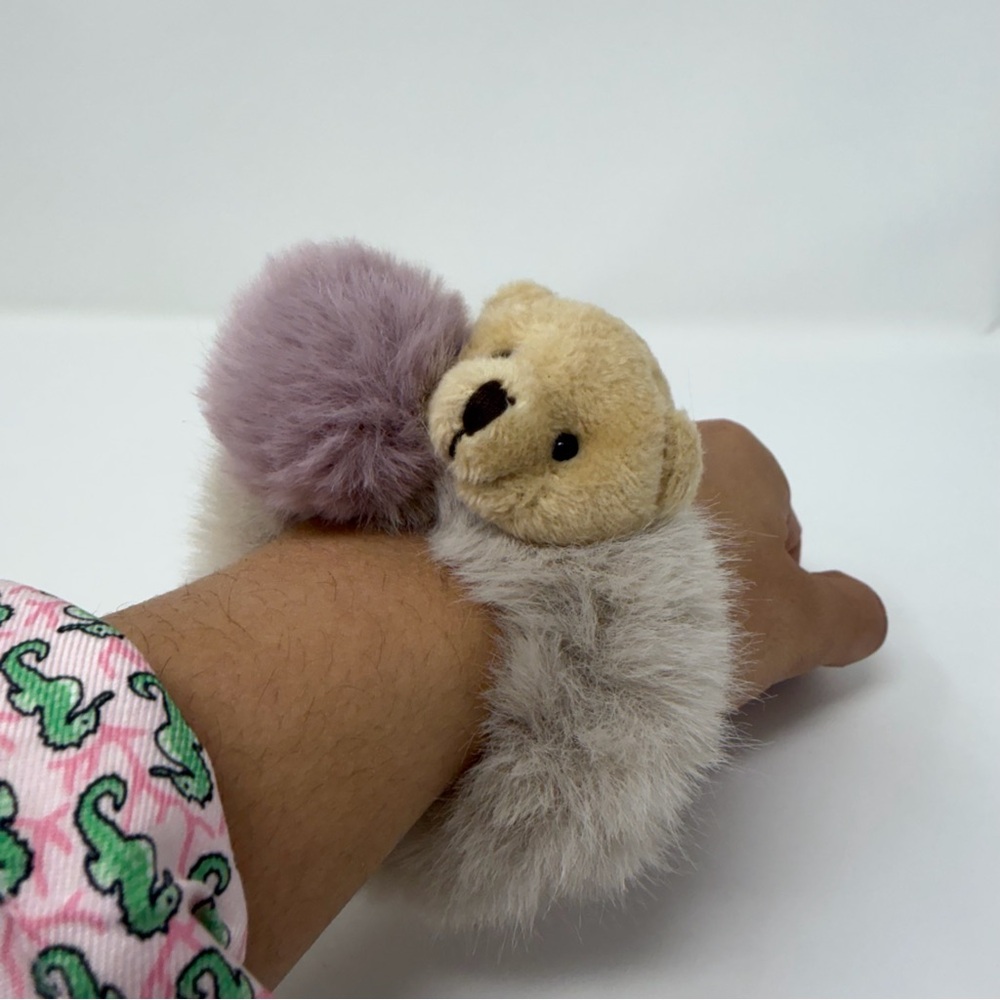 Fluffy Teddy Bear Scrunchie – Plush Faux Fur Hair Tie with Pom Detail